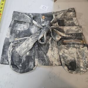 Madonna & Co Festival Utility mini skirt Belt Pocket Belt Gray Acid Wash‎ Boho
